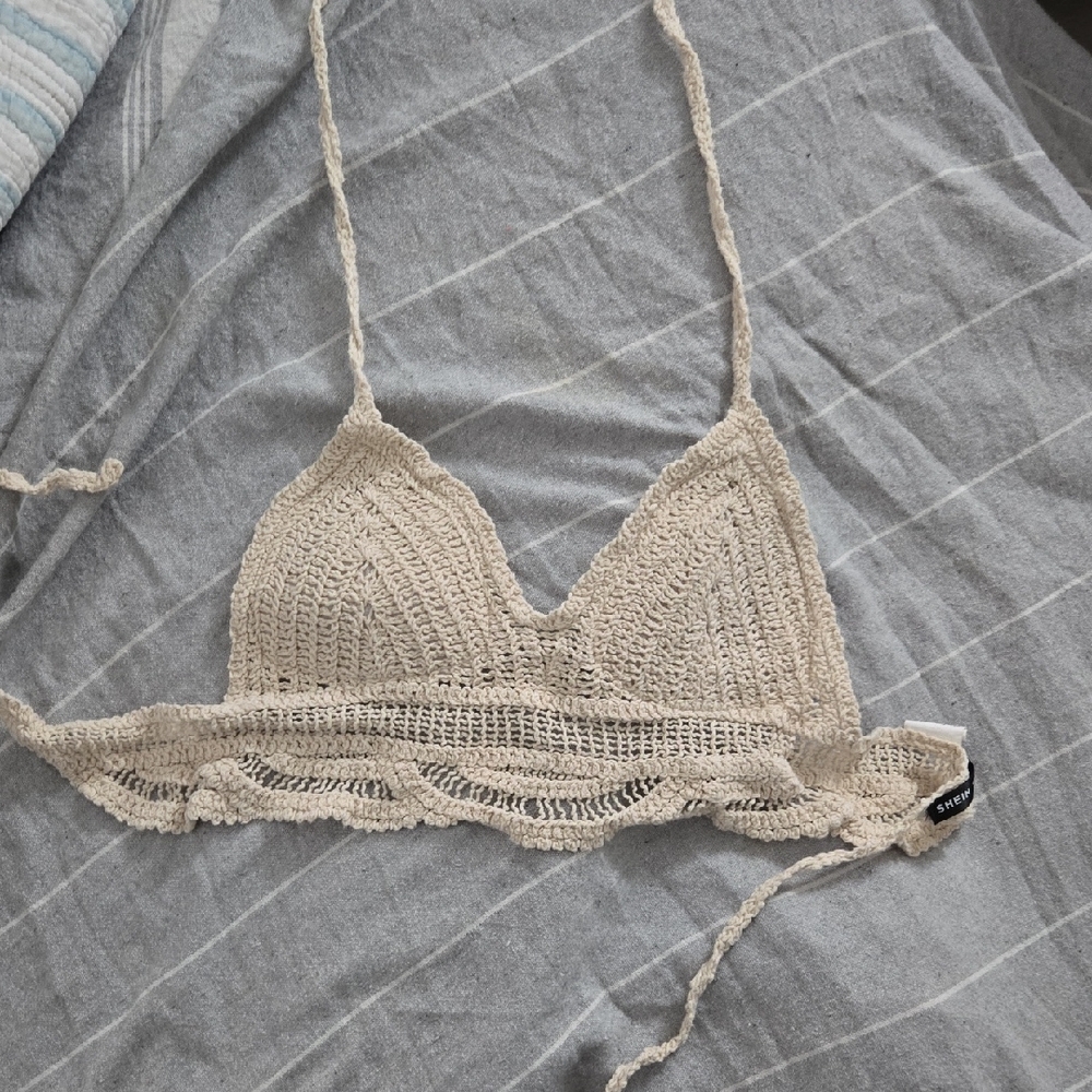 SHEIN Cream Crochet Tie-Back Bralette